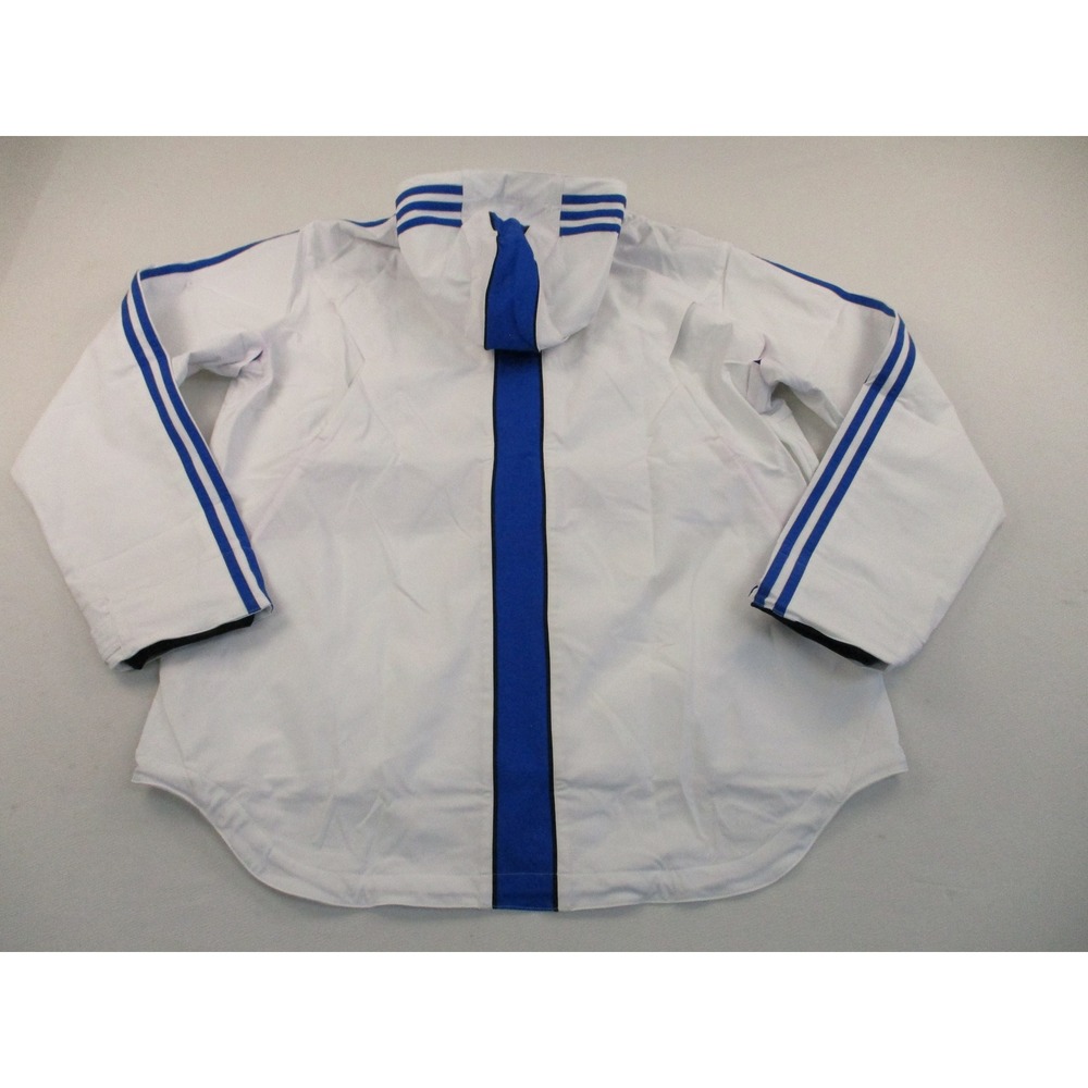 Adidas Stretch Woven Jacket Mens XL White Blue ClimaCool Hooded Windbreaker - Picture 2 of 12
